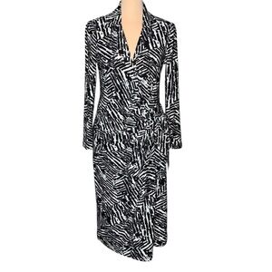 Ralph Lauren LRL Collared Wrap Dress 2 Classic Black White Monochrome Abstract